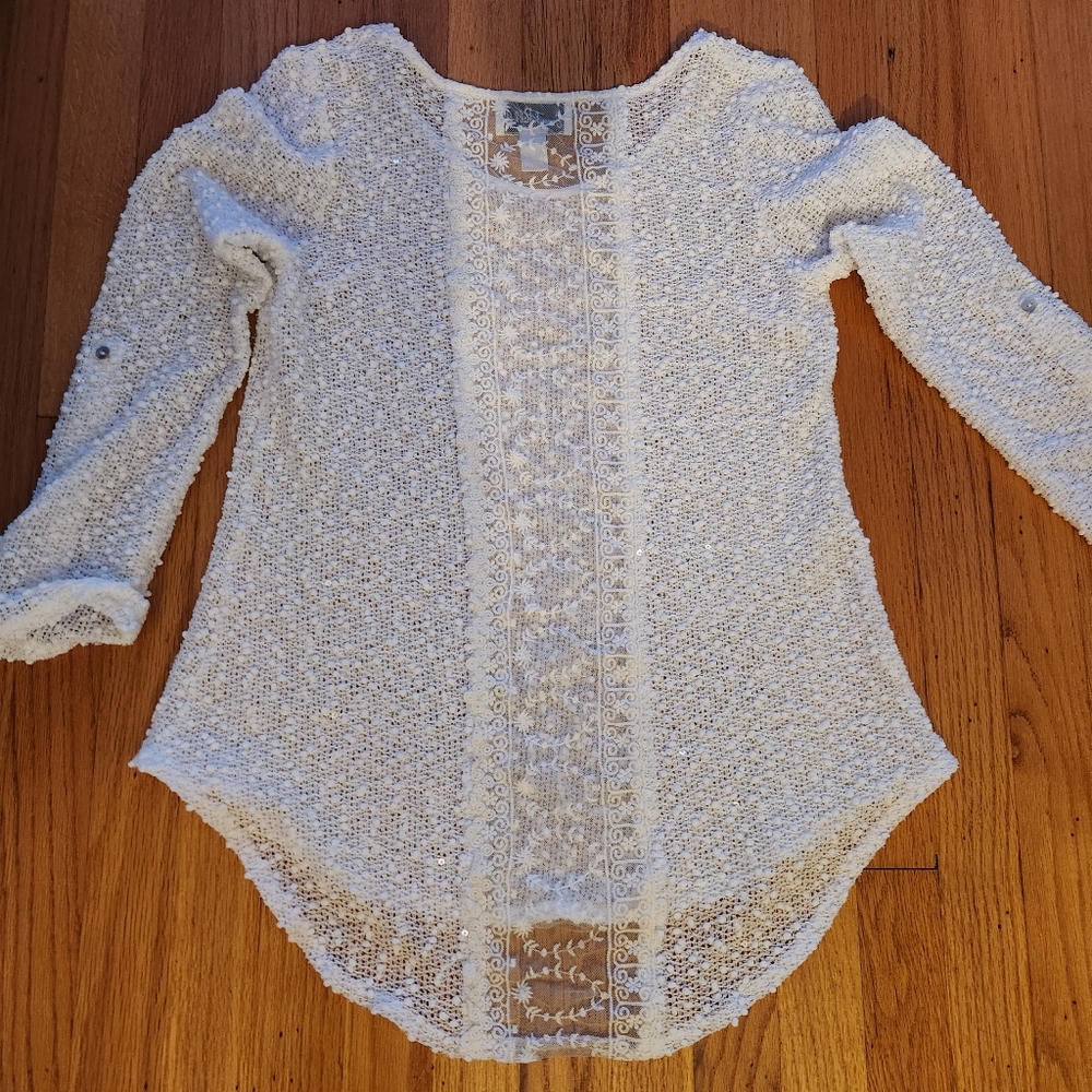 Joseph Ribkoff Slub Knit, Lace Insert Top Size 6 - Picture 4 of 8